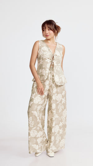 Pantalon Palazzo de Lino Floral